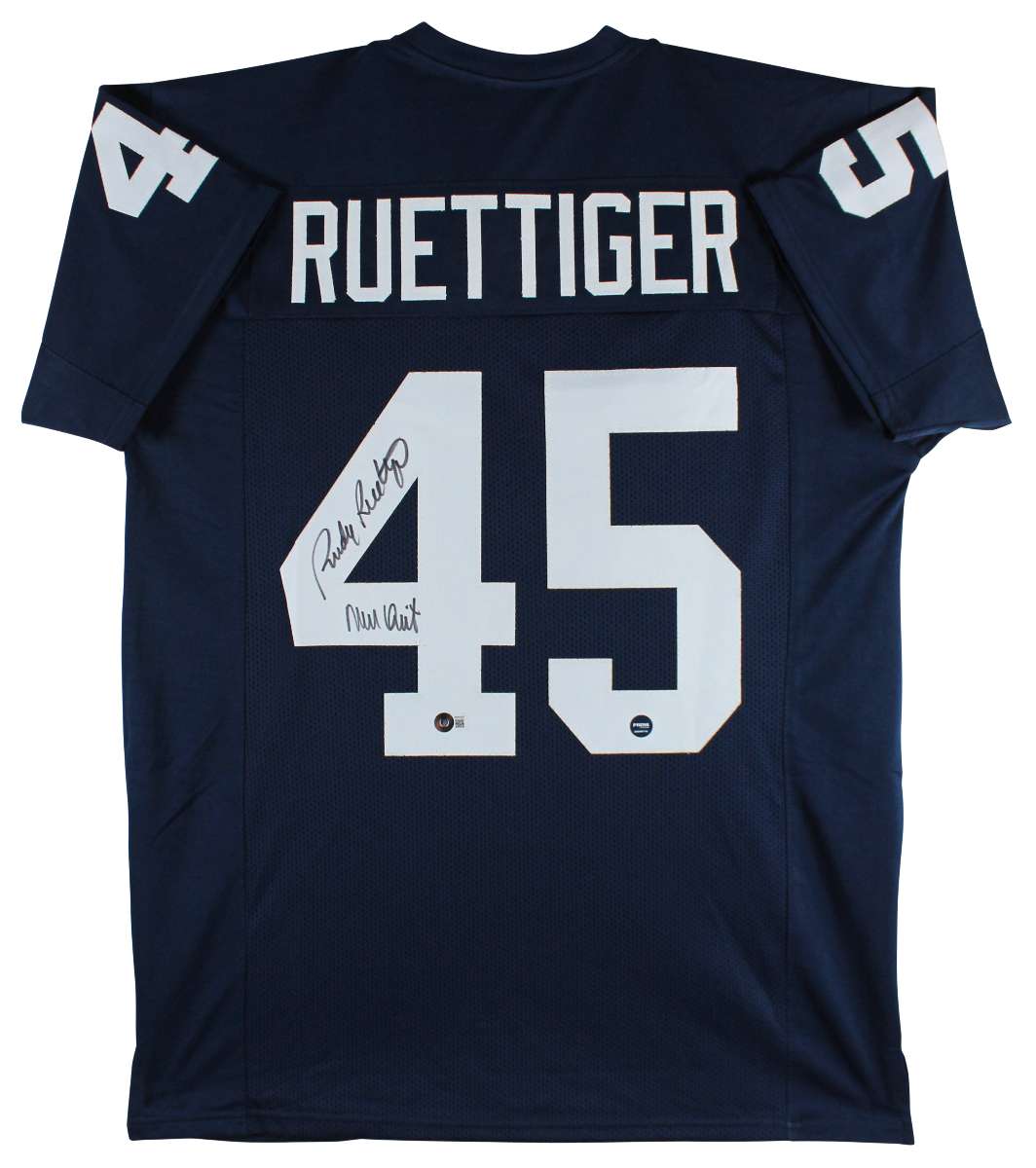 
Notre Dame Rudy Ruettiger Authentic Signed Navy Blue Pro Style Jersey BAS Wit
