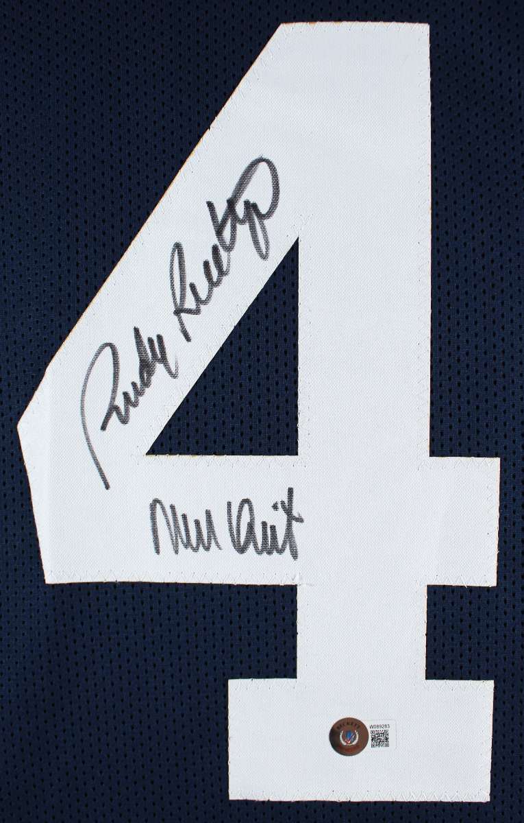 
Notre Dame Rudy Ruettiger Authentic Signed Navy Blue Pro Style Jersey BAS Wit