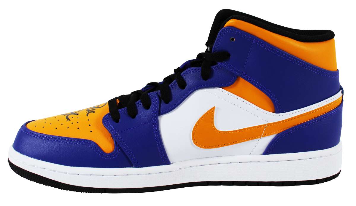 
Magic Johnson Signed Right Nike Air Jordan 1 2022 Lakers Shoe w/ Case BAS Wit