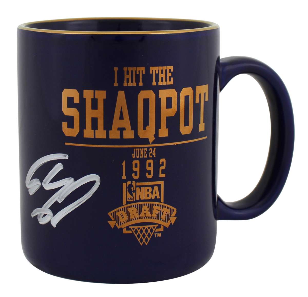 
Magic Shaquille O'Neal Signed Shaqpot 1992 NBA Draft Coffee Mug BAS Wit #WP79165