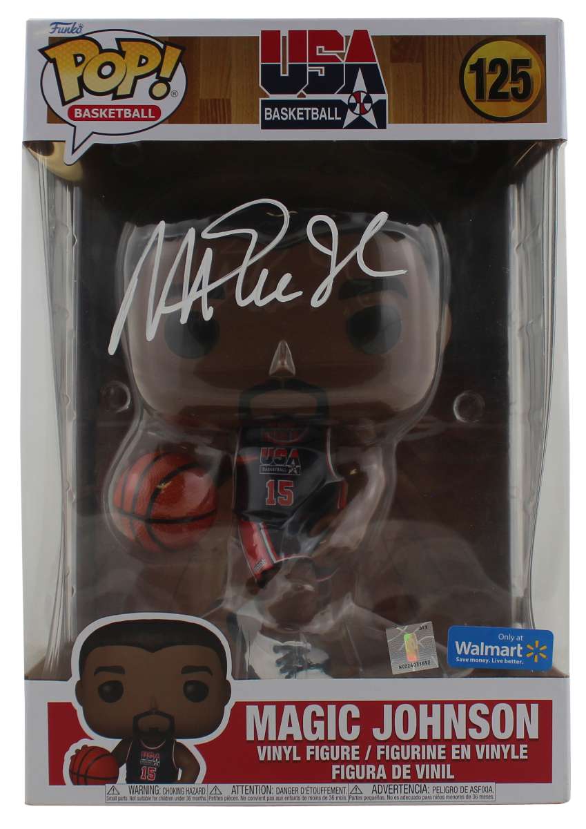 
Lakers Magic Johnson Signed Jumbo USA Basketball Funko Pop Vinyl Figure BAS Wit