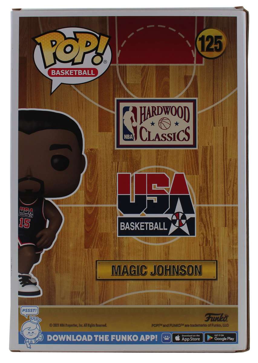 
Lakers Magic Johnson Signed Jumbo USA Basketball Funko Pop Vinyl Figure BAS Wit