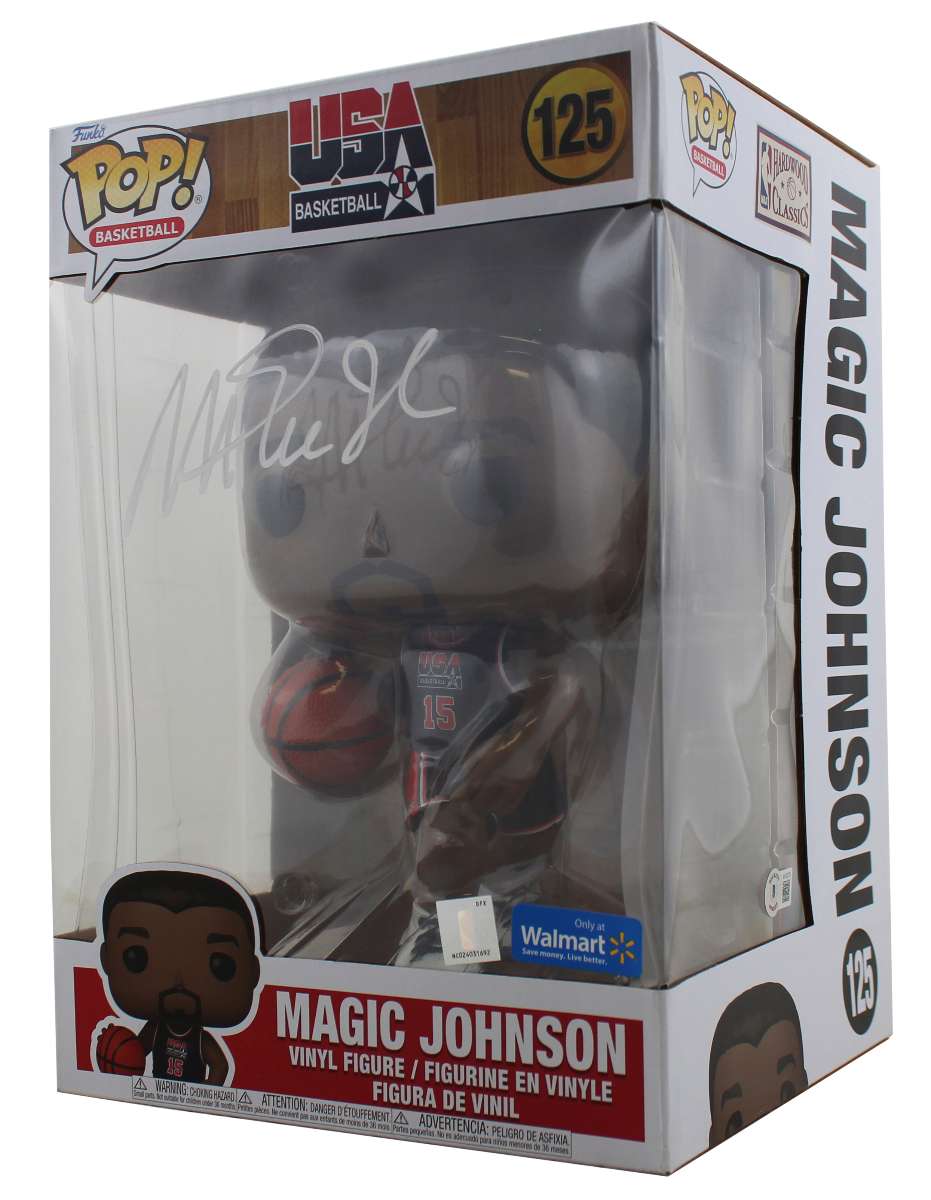
Lakers Magic Johnson Signed Jumbo USA Basketball Funko Pop Vinyl Figure BAS Wit