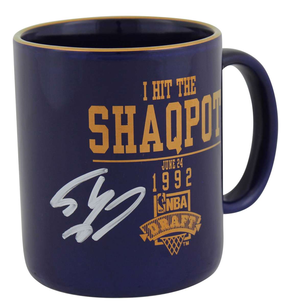 
Magic Shaquille O'Neal Signed Shaqpot 1992 NBA Draft Coffee Mug BAS Wit #WP79164