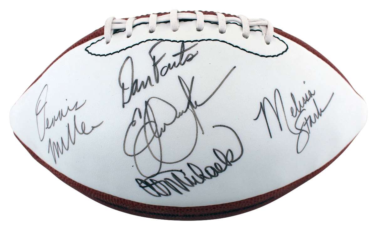 
MNF (5) Michaels, Miller, Stark +2 Signed White Panel Nfl Football BAS #AA03941
