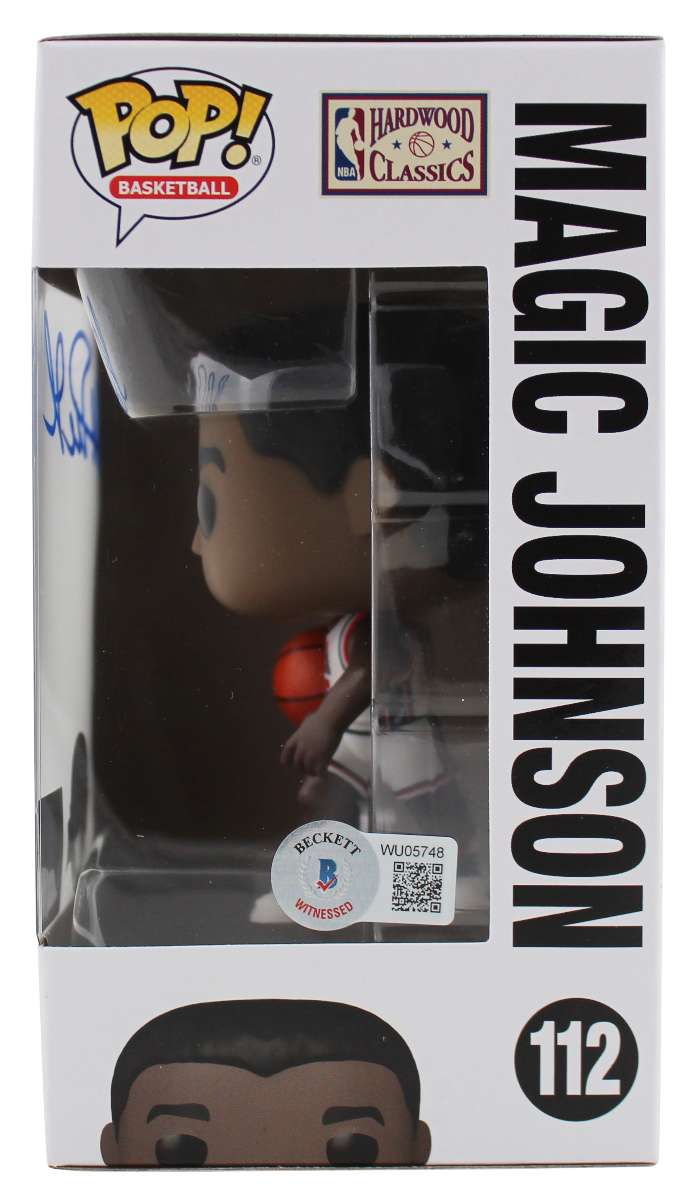 
Lakers Magic Johnson Signed USA #112 Funko Pop Vinyl Figure w/ Blue Sig BAS Wit