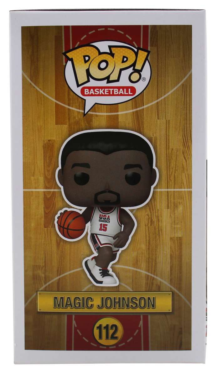 
Lakers Magic Johnson Signed USA #112 Funko Pop Vinyl Figure w/ Blue Sig BAS Wit