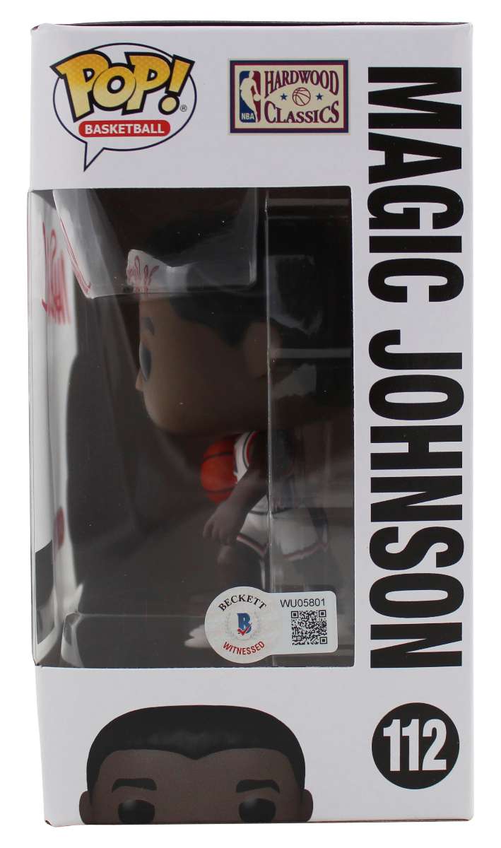 
Lakers Magic Johnson Signed USA #112 Funko Pop Vinyl Figure w/ Red Sig BAS Wit