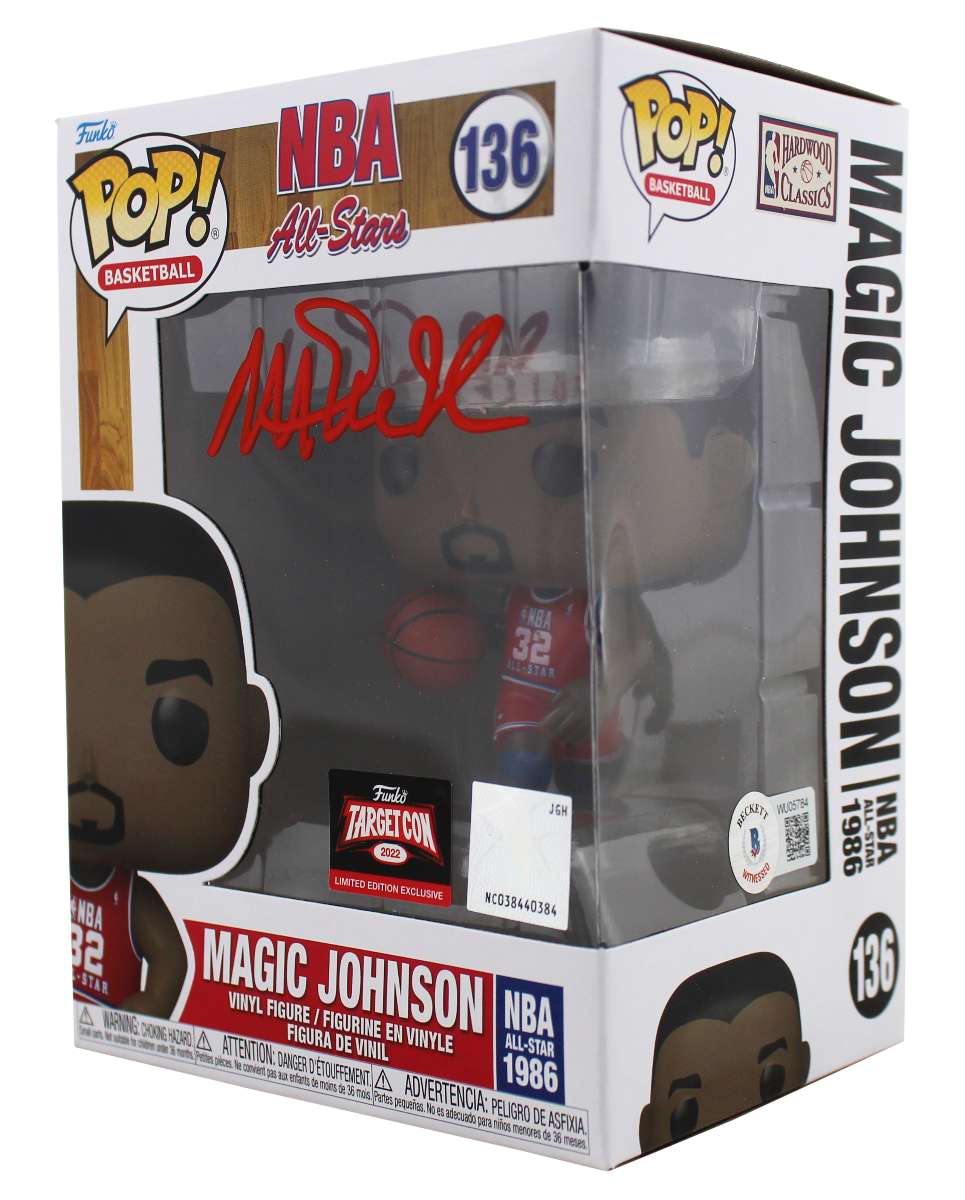 
Magic Johnson Signed All Stars #136 Funko Pop Vinyl Figure w/ Red Sig BAS Wit
