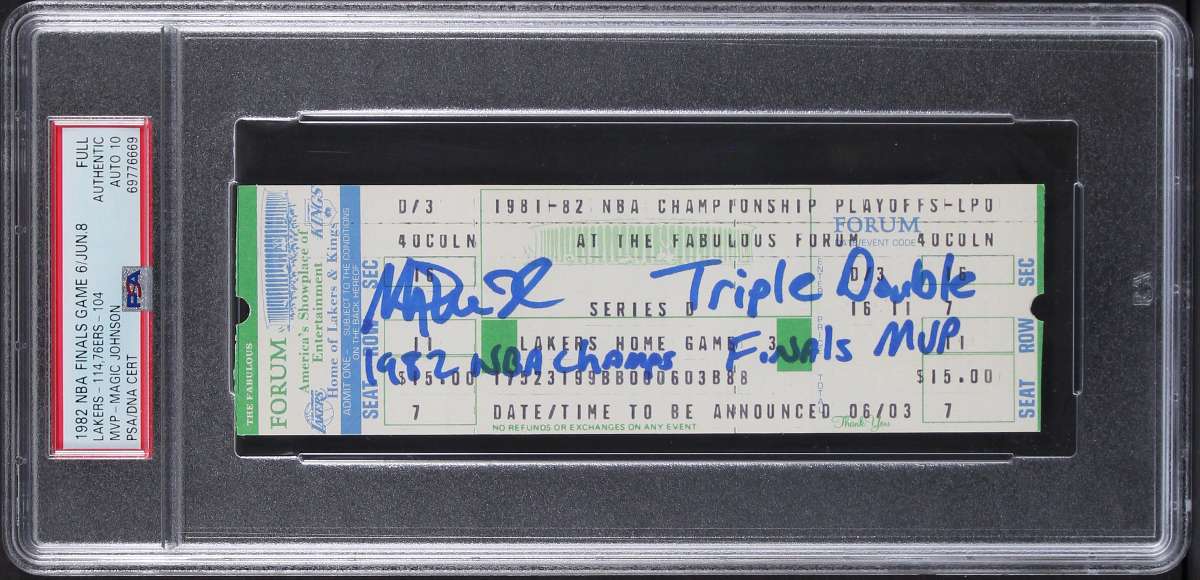 
Magic Johnson Signed 1982 Finals Game 6 Full Ticket Stub Auto 10! PSA Slabbed 1