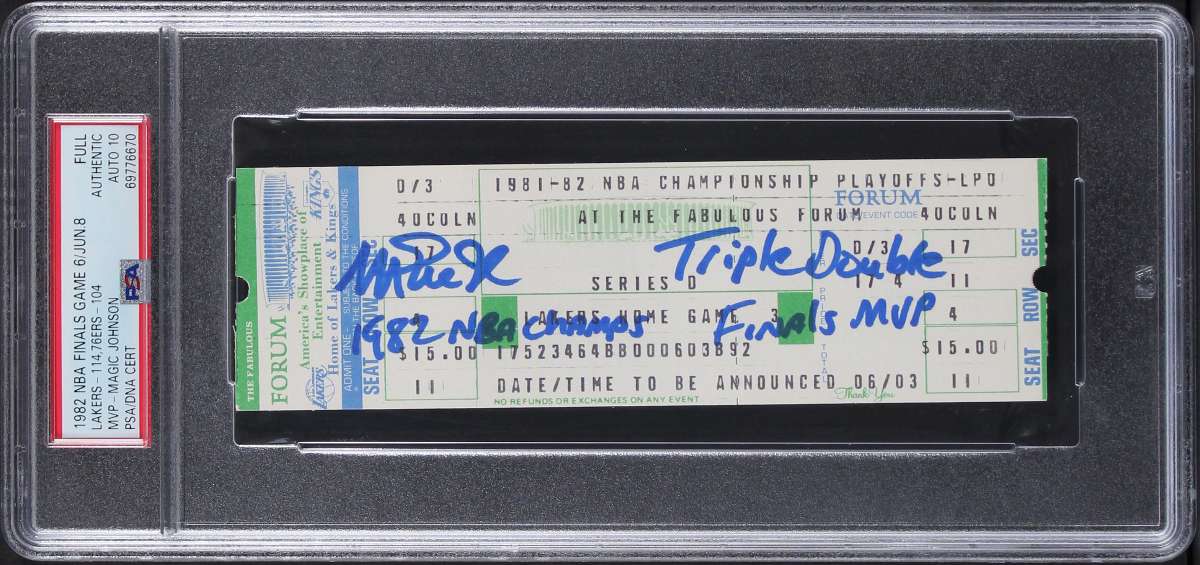 
Magic Johnson Signed 1982 Finals Game 6 Full Ticket Stub Auto 10! PSA Slabbed 3
