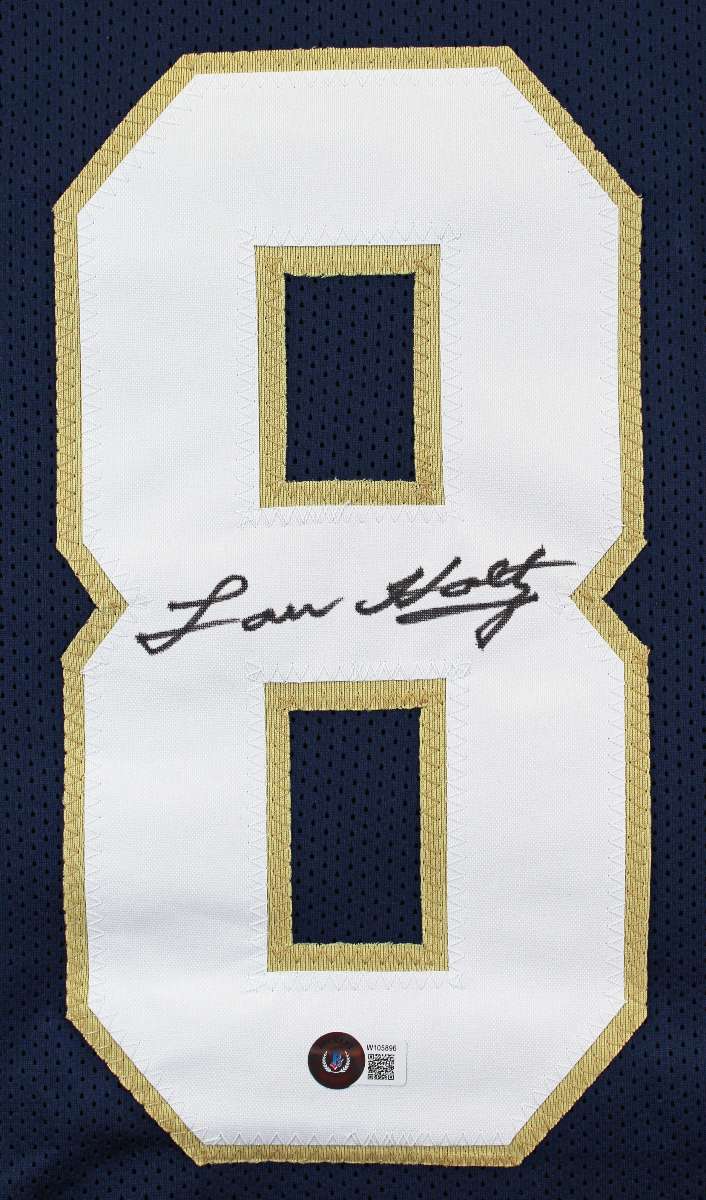 
Notre Dame Lou Holtz Authentic Signed Navy Blue Pro Style Jersey BAS Witnessed