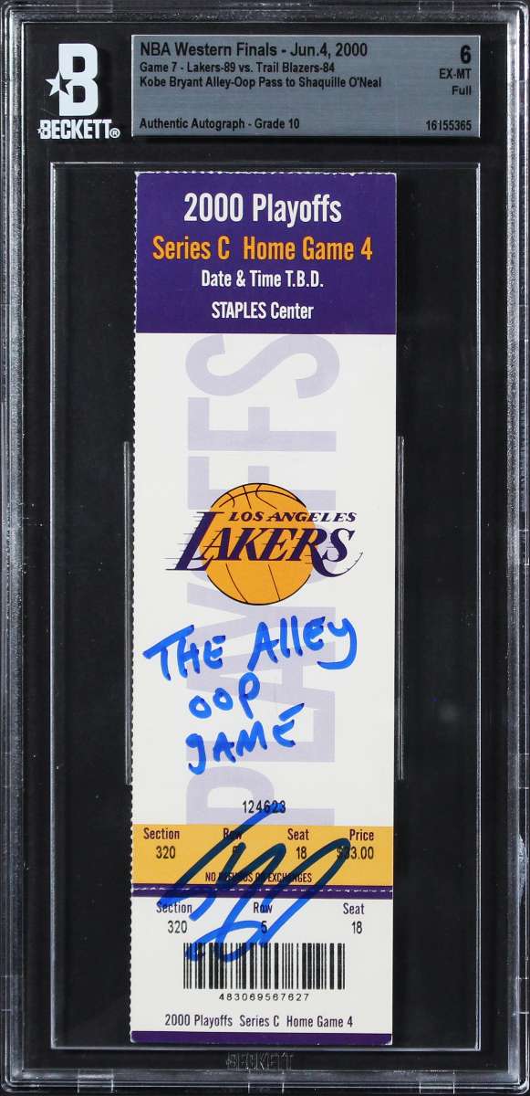
Shaquille O'Neal Signed 2000 Finals Game 7 Full Ticket EX-MT 6 Auto 10! BAS Slab