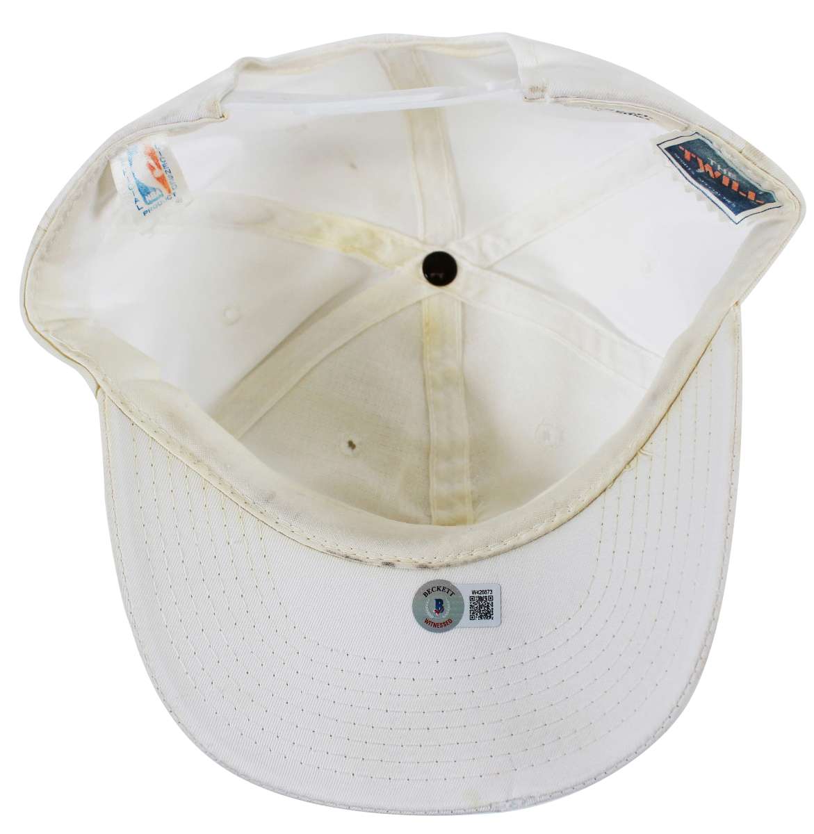 
Lakers Magic Johnson Signed 1987 World Champions White Hat BAS Witness #W426873