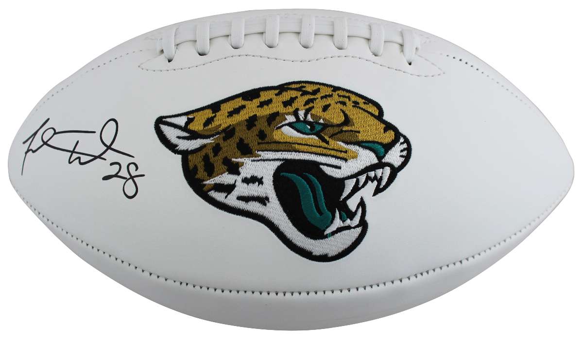 
Jaguars Fred Taylor Authentic Signed White Panel Logo Football BAS Witnessed