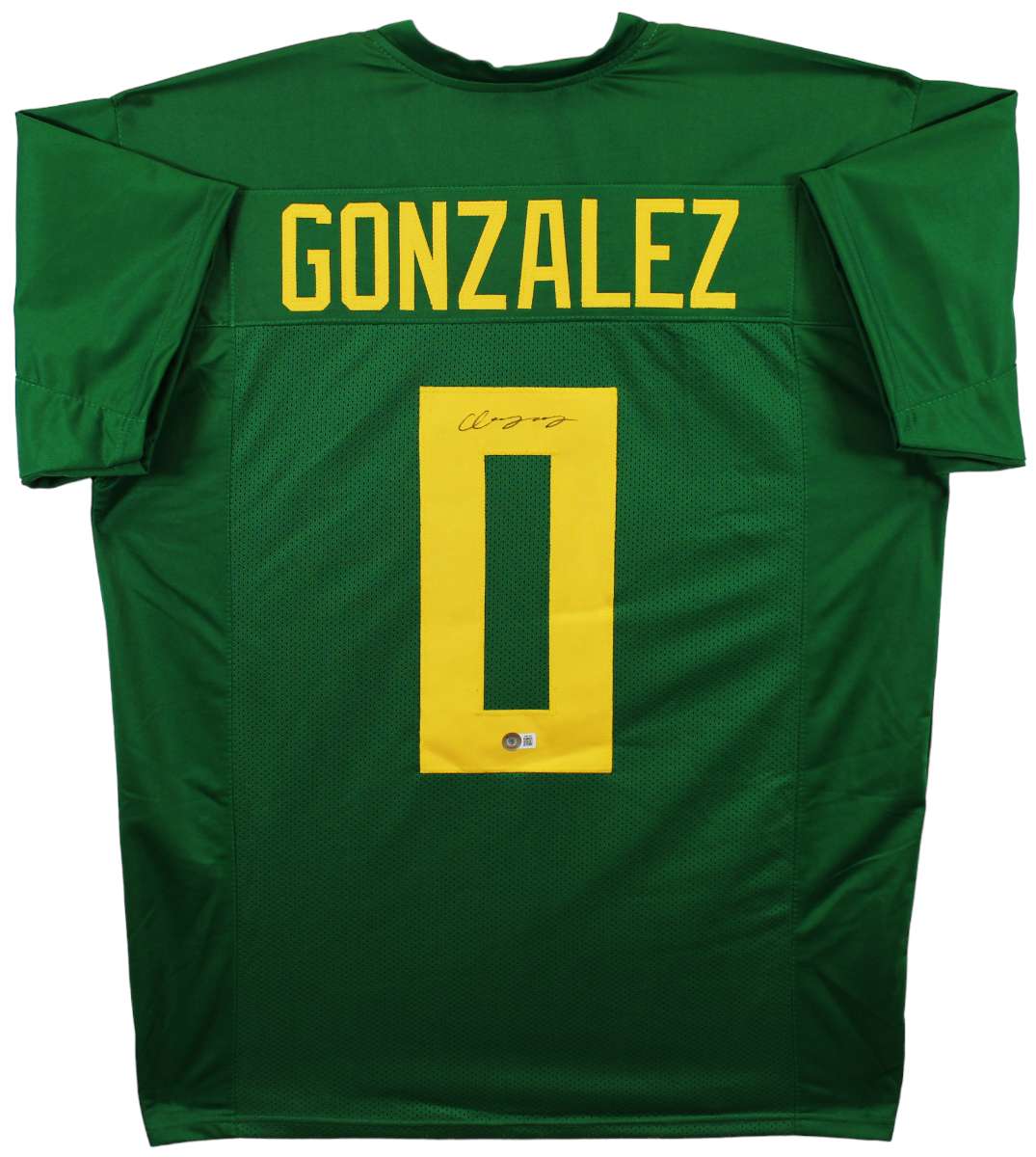 
Oregon Christian Gonzalez Authentic Signed Green Pro Style Jersey BAS Witnessed