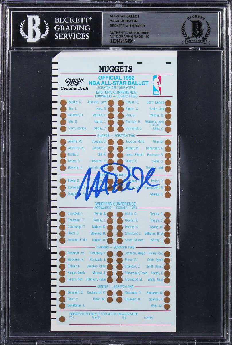 
Lakers Magic Johnson Authentic Signed 1992 All-Star Ballot Auto 10! BAS Slabbed
