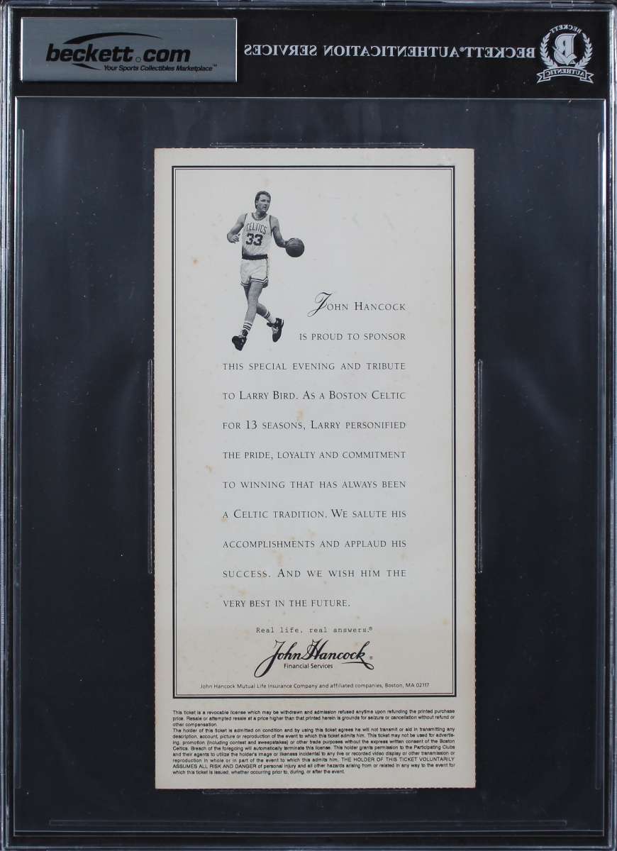 
Larry Bird & Magic Johnson Signed 2/4/1993 Larry Bird Night Ticket Stub BAS Slab