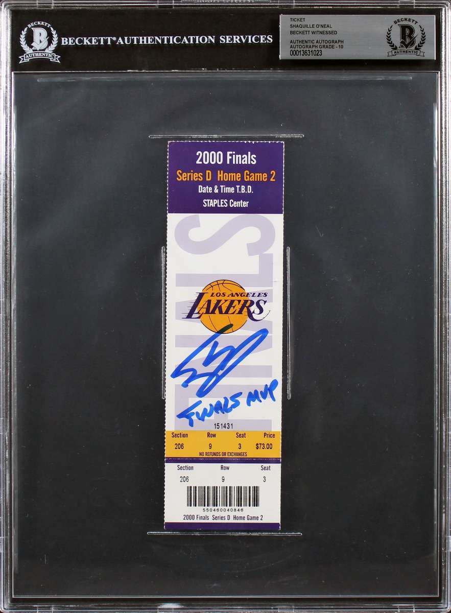 
Shaquille O'Neal Finals MVP Signed 2000 Finals GM 2 Ticket Stub Auto 10 BAS Slab