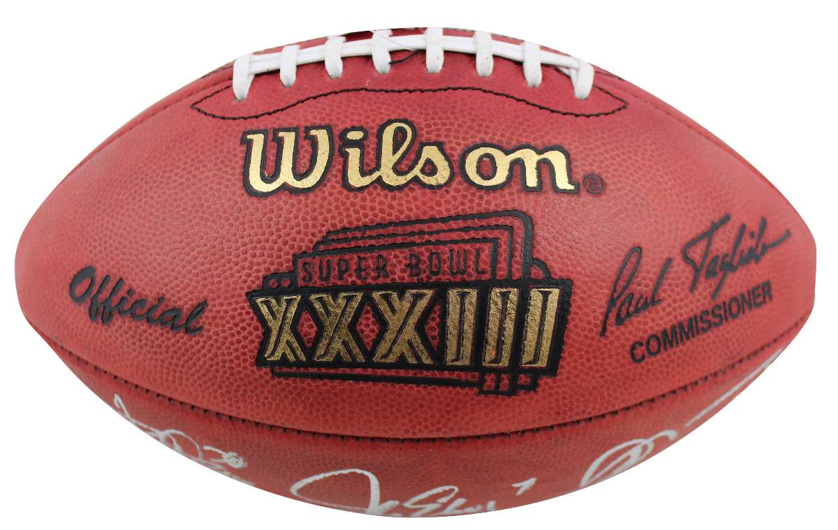 
Broncos (3) Elway, Sharpe & Davis Signed SB XXXIII Logo Duke Nfl Football BAS W