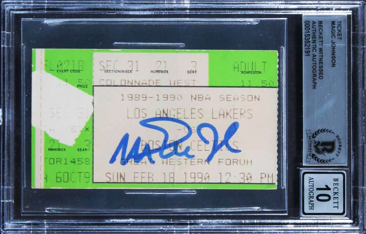 
Magic Johnson Signed 2/18/1990 Celtics Vs. Lakers Ticket Stub Auto 10! BAS Slab