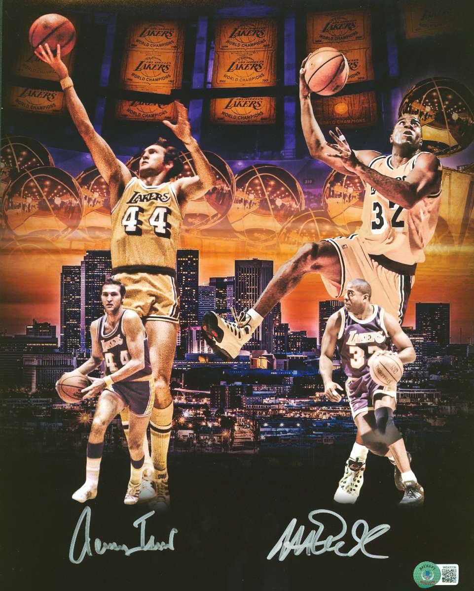 
Lakers Magic Johnson & Jerry West Authentic Signed 11x14 Collage Photo BAS Wit