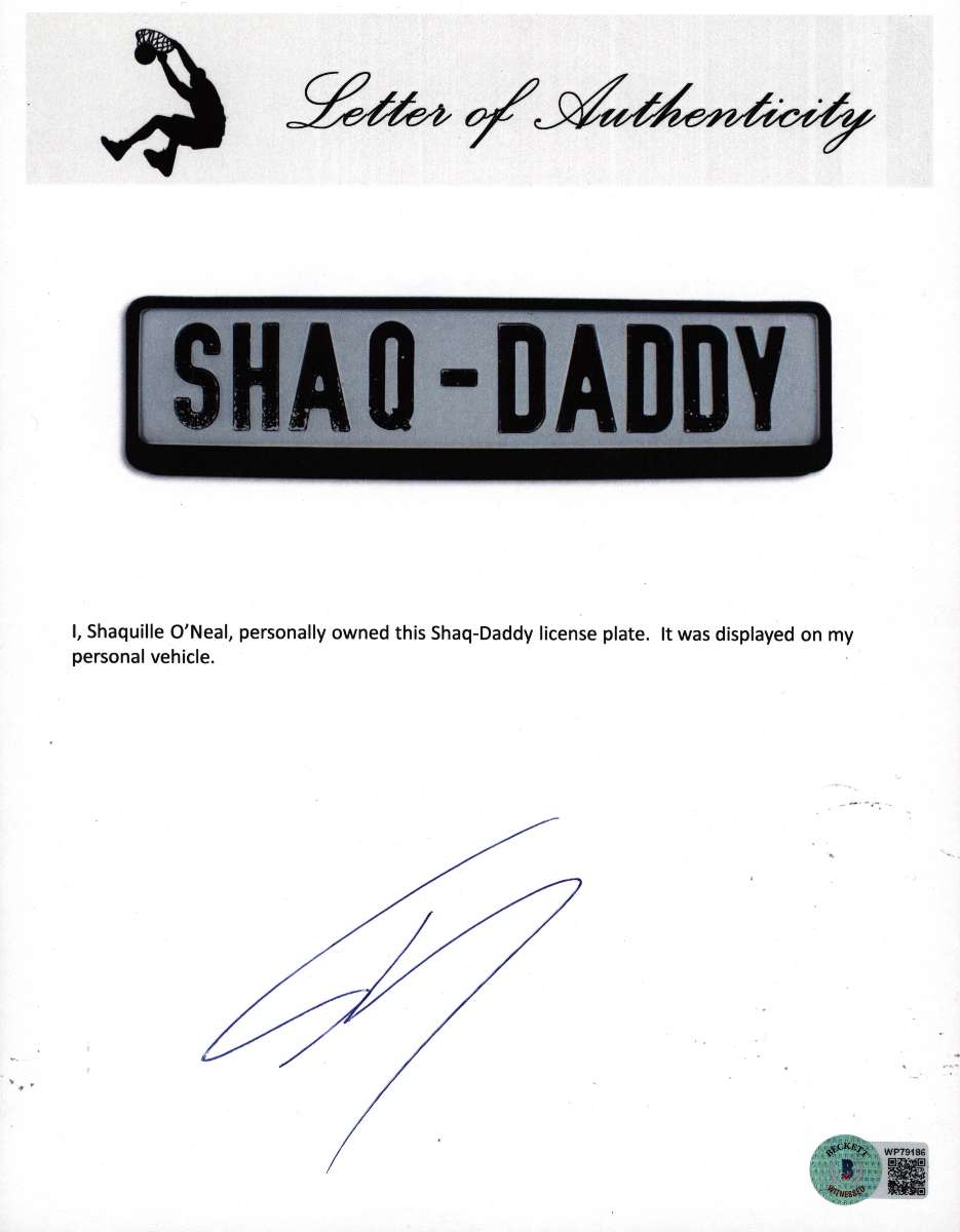 
Lakers Shaquille O'Neal Shaq-Daddy License Plate BAS Witnessed