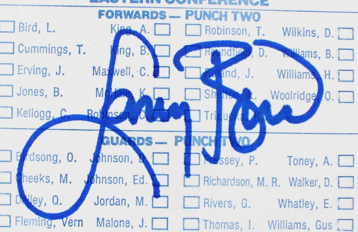 
Magic Johnson & Larry Bird Signed 1985 NBA ASG Ballot BAS Witnessed #1W867911