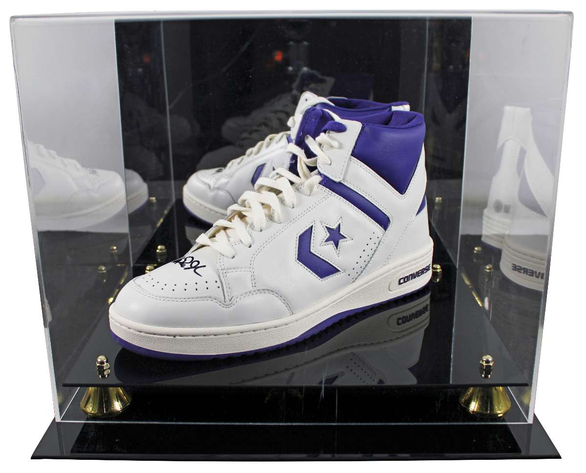 
Magic Johnson Signed Left Purple & White Converse Weapon Shoe W/ Case BAS Wit 2