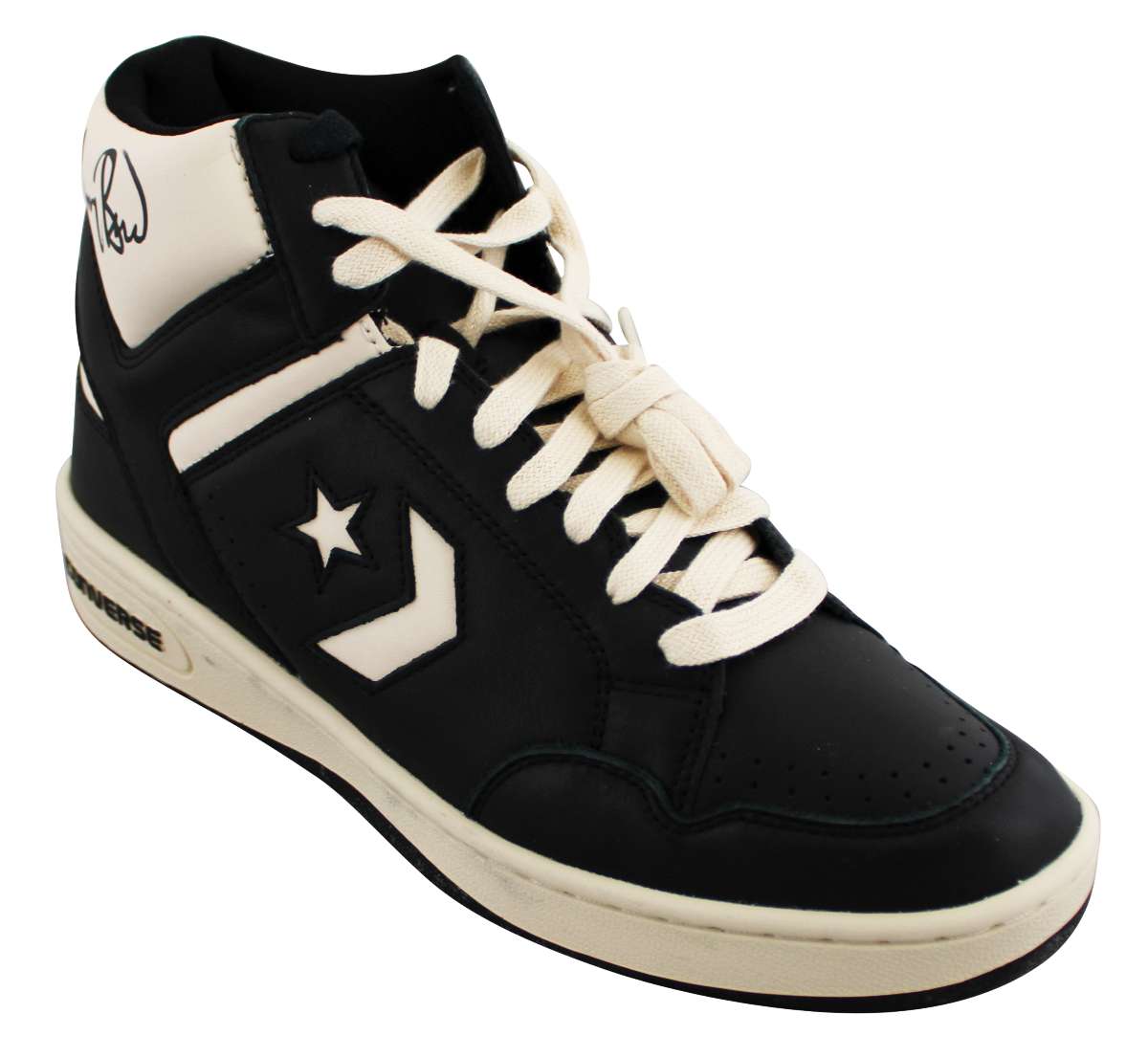 
Celtics Larry Bird Signed Right Black & White Converse Weapon Shoe BAS Witnessed