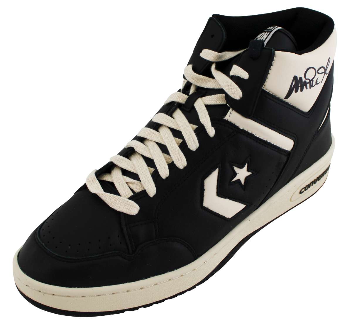 
Lakers Magic Johnson Signed Left Black & White Converse Weapon Shoe BAS Wit 3