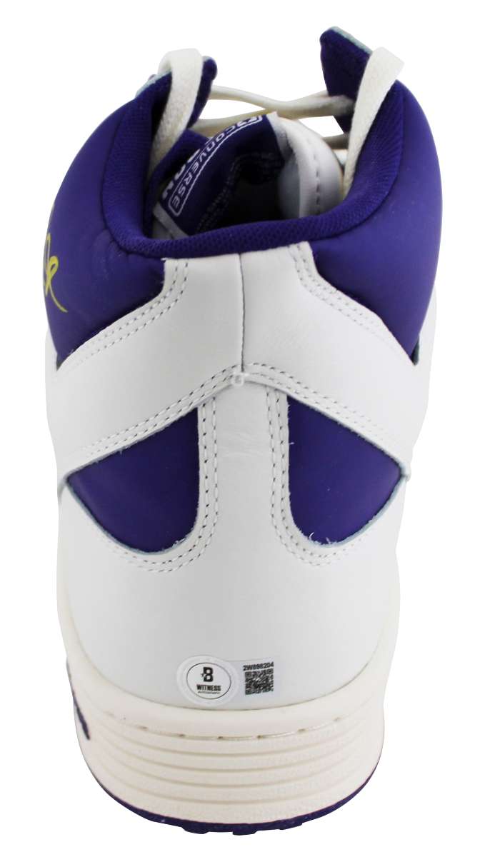 
Lakers Magic Johnson Signed Left Purple & White Converse Weapon Shoe BAS Wit 3