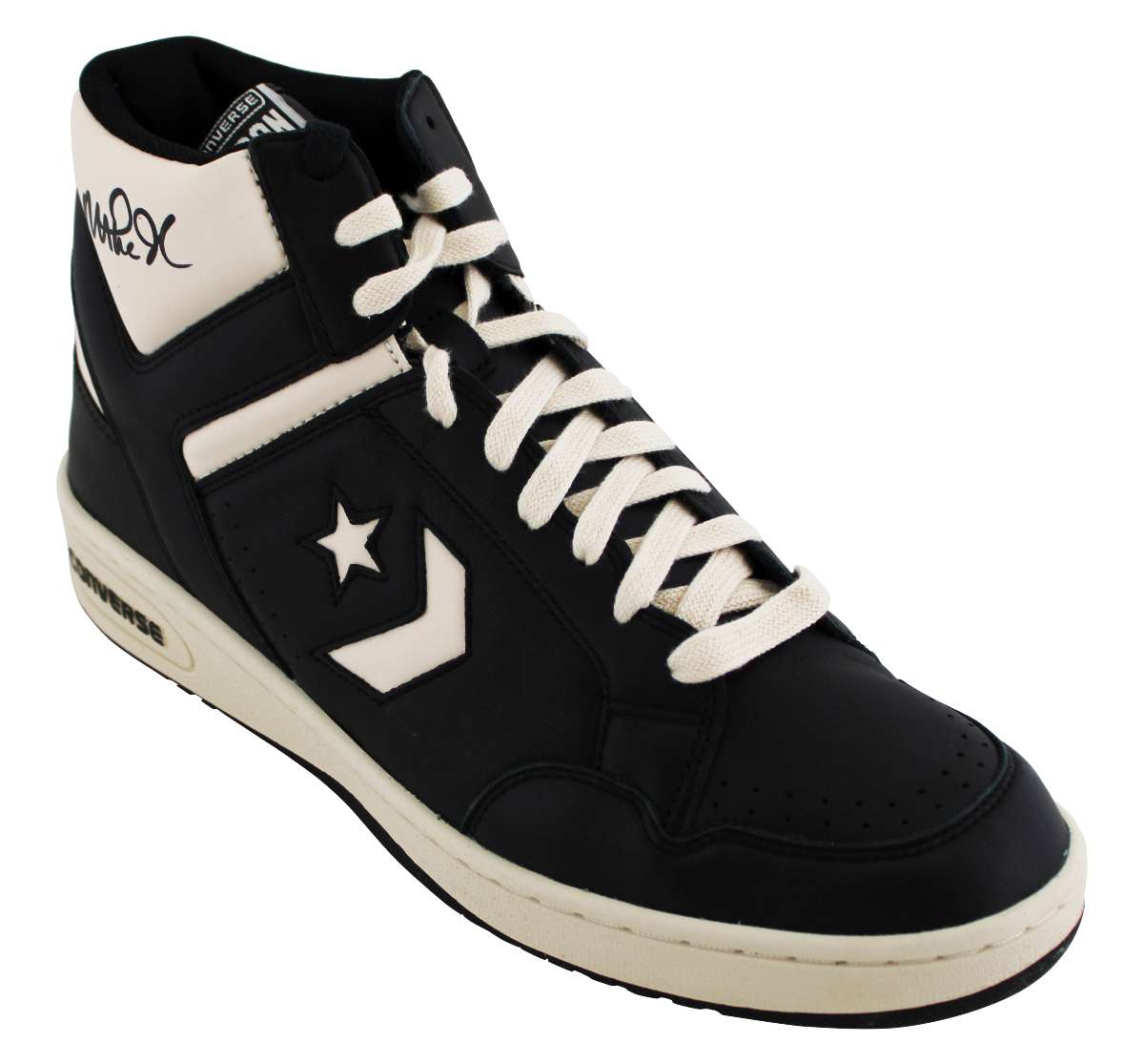 
Lakers Magic Johnson Signed Right Black & White Converse Weapon Shoe BAS Wit 3