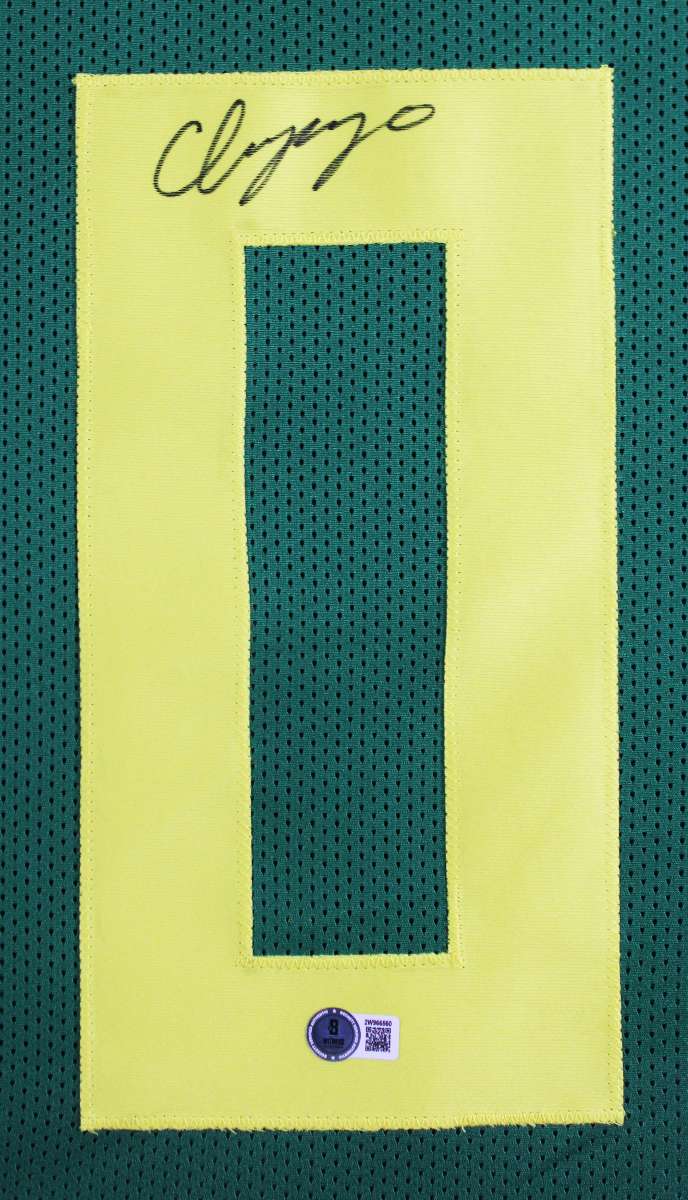 
Christian Gonzalez Authentic Signed Green Pro Style Framed Jersey BAS Witnessed
