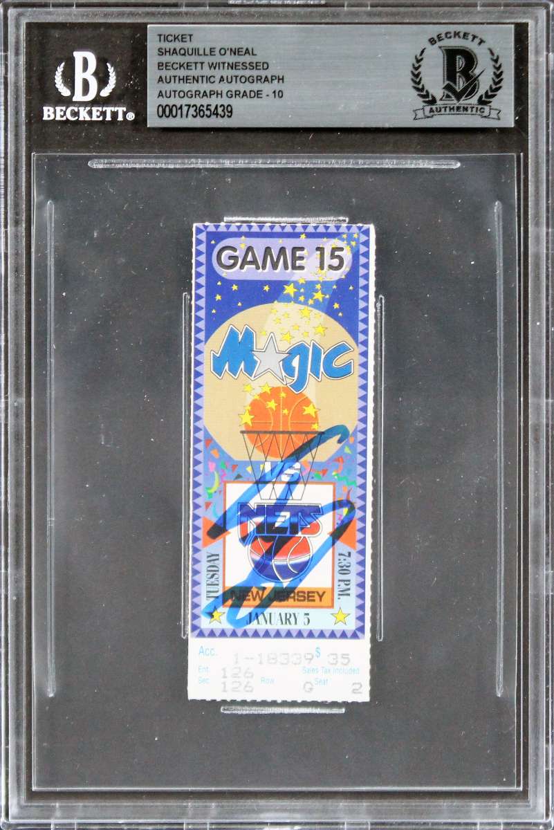 
Magic Shaquille O'Neal Signed 1993 Ticket Stub Auto Graded 10! BAS Slabbed