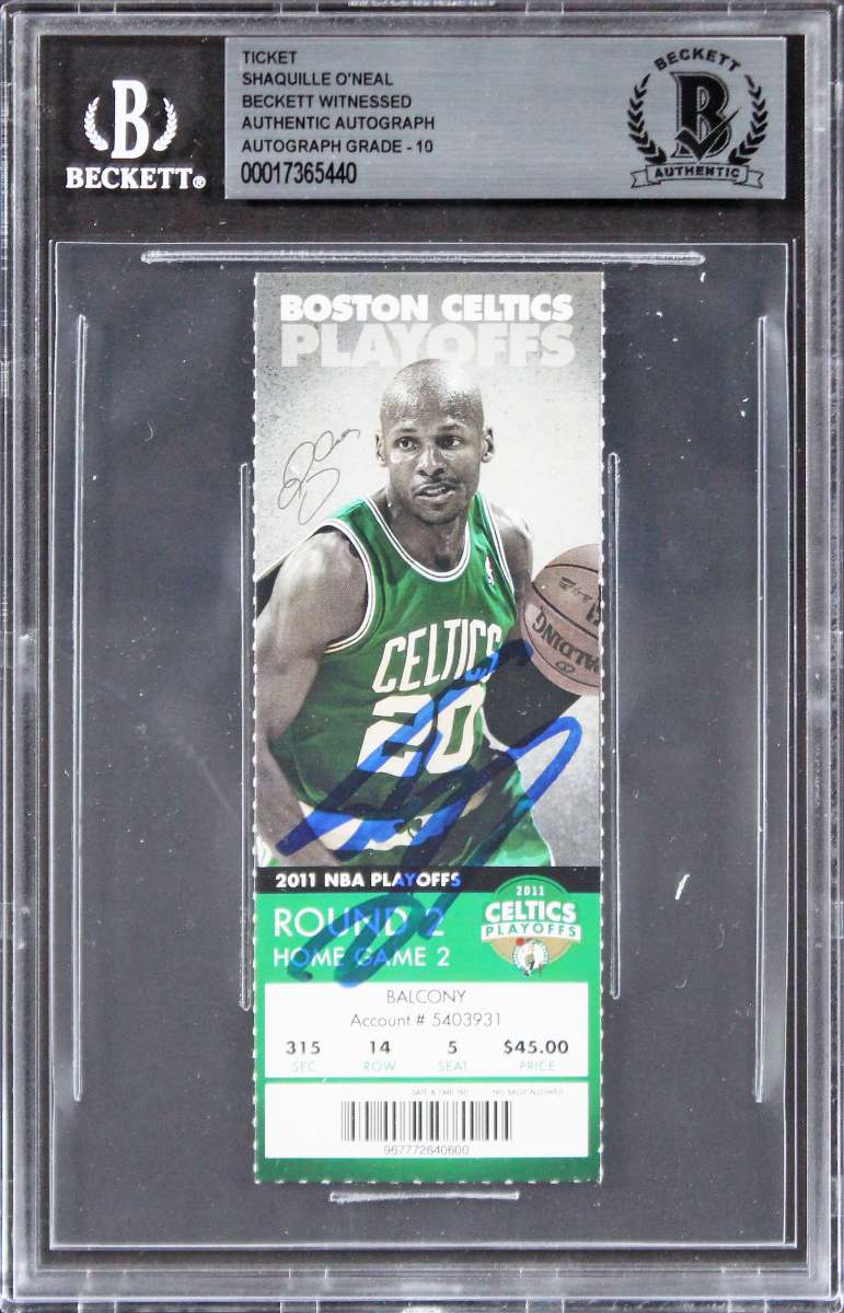 
Celtics Shaquille O'Neal Signed 2011 NBA Playoffs Ticket Stub Auto 10! BAS Slab