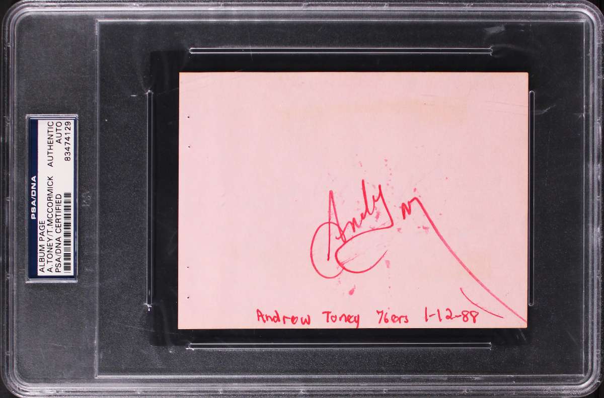 
76ers Andrew Toney & Tim McCormick 4.25x5.75 Signed Album Page PSA/DNA Slabbed