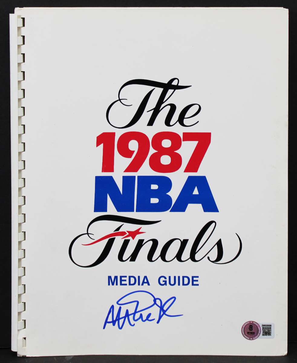 
Lakers Magic Johnson 1987 NBA FInals Media Guide Autographed BAS Witnessed