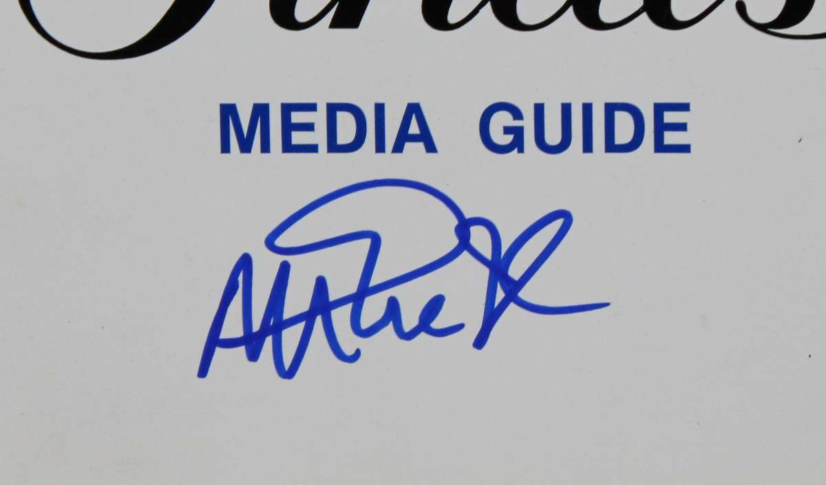 
Lakers Magic Johnson 1987 NBA FInals Media Guide Autographed BAS Witnessed