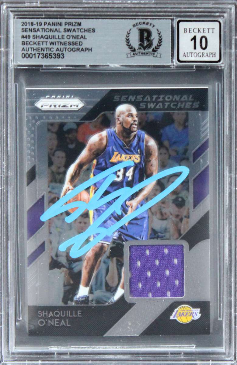 
Lakers Shaquille O'Neal Signed 2018 Panini Prizm SS #49 Card Auto 10! BAS Slab
