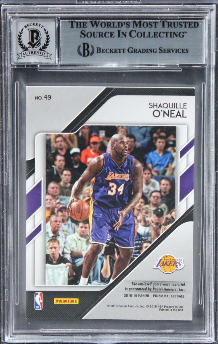 
Lakers Shaquille O'Neal Signed 2018 Panini Prizm SS #49 Card Auto 10! BAS Slab