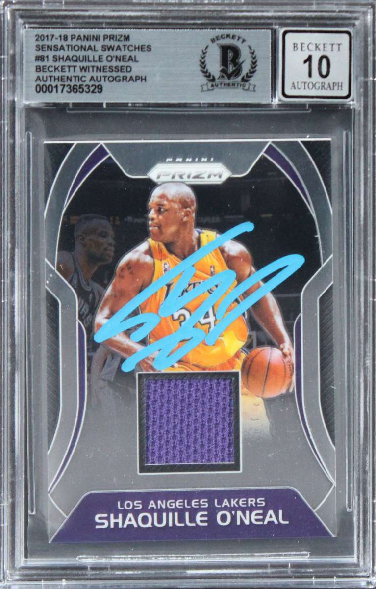 
Lakers Shaquille O'Neal Signed 2017 Panini Prizm SS #81 Card Auto 10! BAS Slab 3