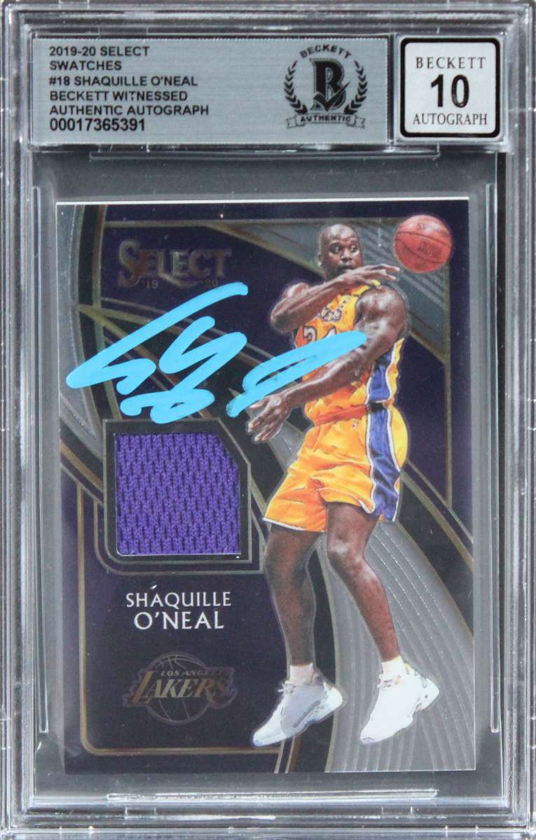 
Lakers Shaquille O'Neal Signed 2019 Select Swatches #18 Card Auto 10! BAS Slab