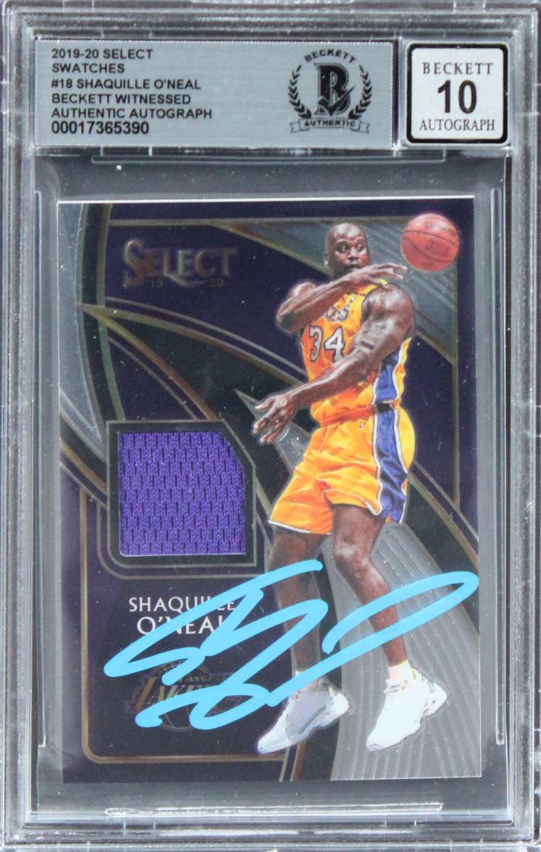 
Lakers Shaquille O'Neal Signed 2019 Select Swatches #18 Card Auto 10! BAS Slab 2