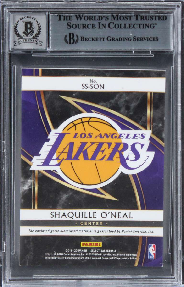 
Lakers Shaquille O'Neal Signed 2019 Select Swatches #18 Card Auto 10! BAS Slab 2