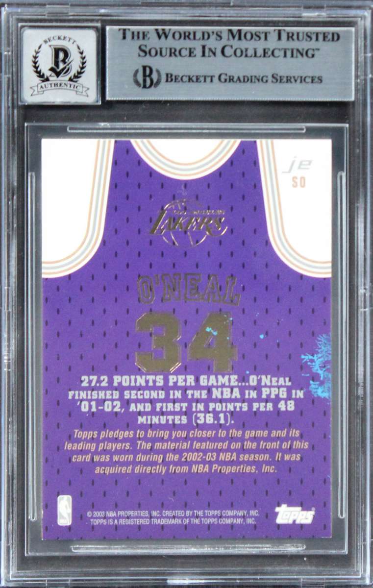 
Lakers Shaquille O'Neal Signed 2002 Topps Jrsy Edi #JESO Card Auto 10! BAS Slab